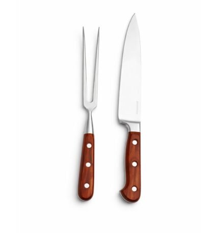 Jogo de 2 peças Garfo e Faca Hanzzo Wood em Aço Inox Forjado