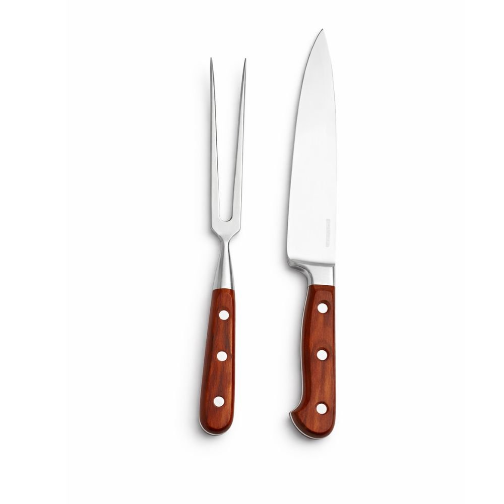Jogo de 2 peças Garfo e Faca Hanzzo Wood em Aço Inox Forjado