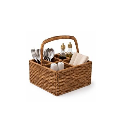 Porta Talheres/Condimentos em Rattan com alça