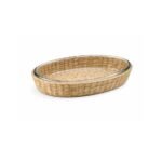 Travessa oval em vidro borossilicato e revestimento em rattan