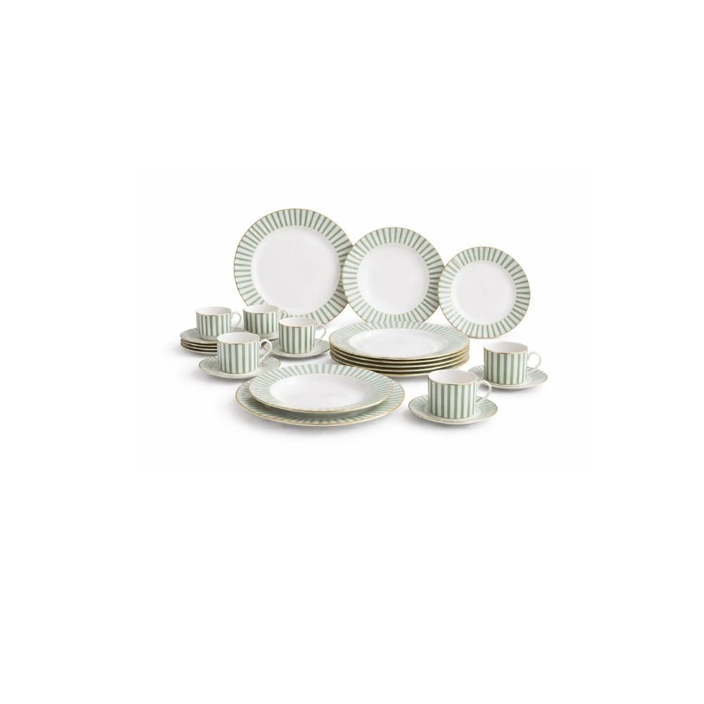 Aparelho de Jantar charming em porcelana com filado dourado 42 peças verde Aparelho de Jantar charming em porcelana com filado dourado 42 peças verde