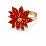 Jogo com 4un Porta Guardanapo Flor Vermelho e Dourado