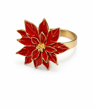 Jogo com 4un Porta Guardanapo Flor Vermelho e Dourado
