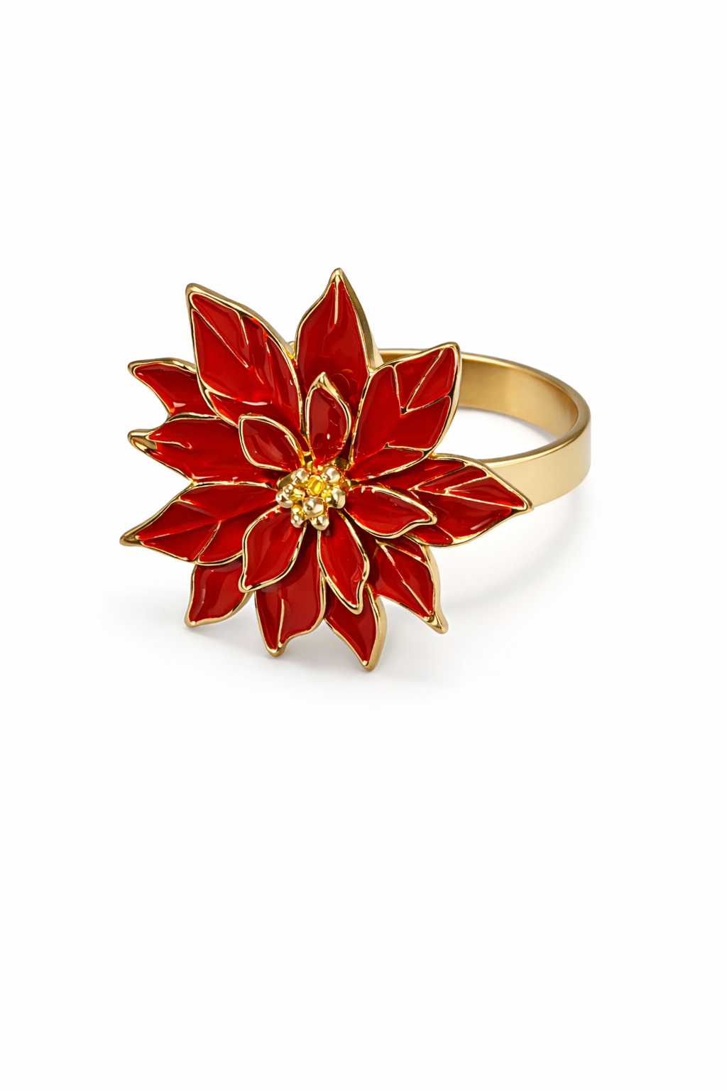 Jogo com 4un Porta Guardanapo Flor Vermelho e Dourado Jogo com 4un Porta Guardanapo Flor Vermelho e Dourado