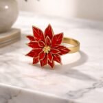 Jogo com 4un Porta Guardanapo Flor Vermelho e Dourado - foto 2