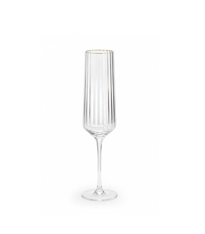 Taça Champanhe Transparente Canelada Borda Dourada