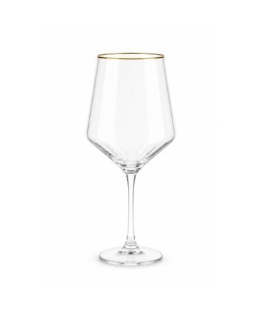 Taça Vinho Transparente Canelada Borda Dourada 520ml