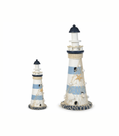 Escultura Decorativa Madeira Farol Branco