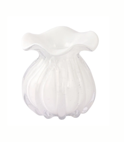 VASO DECORATIVO VIDRO TIPO MURANO BRANCO