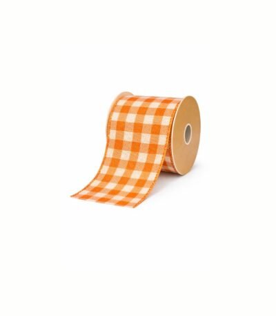 Fita Aramada em Tecido Xadrez com Costura Laranja e Branco