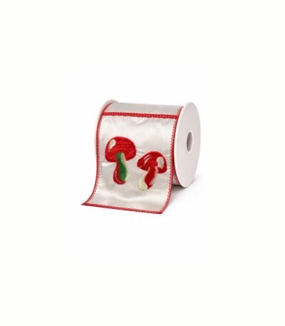 Fita Aramada com Estampa de Cogumelo Vermelho e Branco